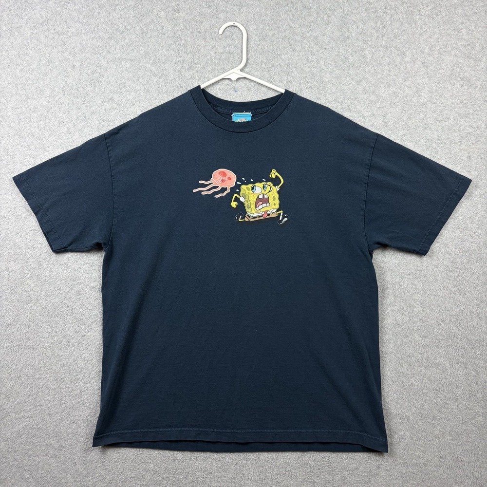 Vintage SpongeBob T Shirt Mens Large Blue Double Sided Graphic Jellyfish Y2K